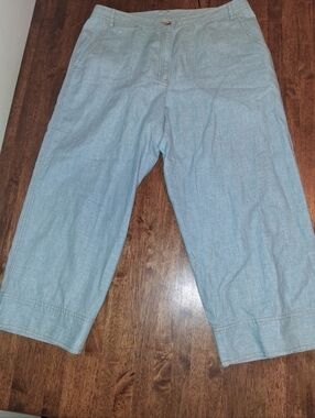 L.L. Bean Wide Leg Cropped Linen Cotton Blend Pants 16